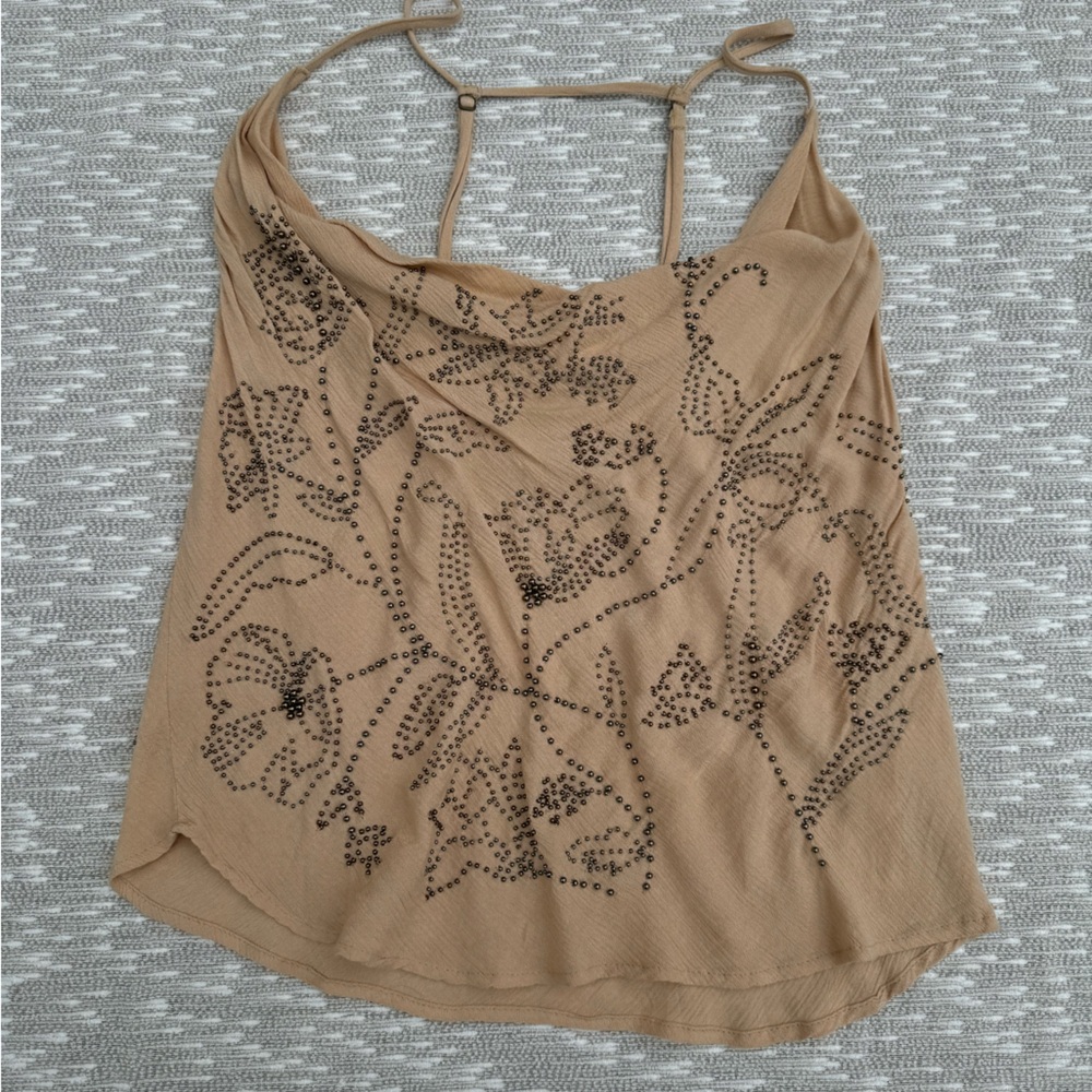 Free People Tan Asymmetrical Embellished Tank Top